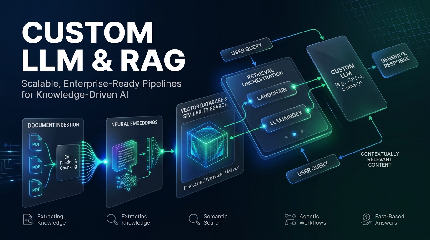 I will build a custom LLM RAG pipeline with LangChain, LlamaIndex, and vector database