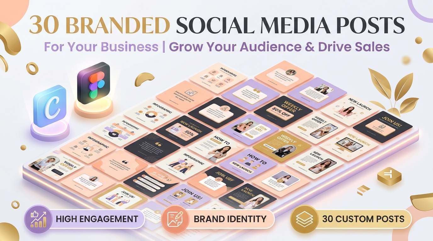 I will design 30 branded social media posts for your business
